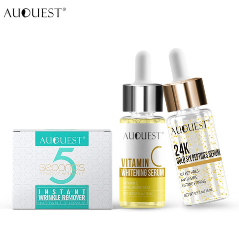 AuQuest Wrinkle-Free 5 Seconds Face Cream and 24k Gold Essence Whitening Skin Vitamin C