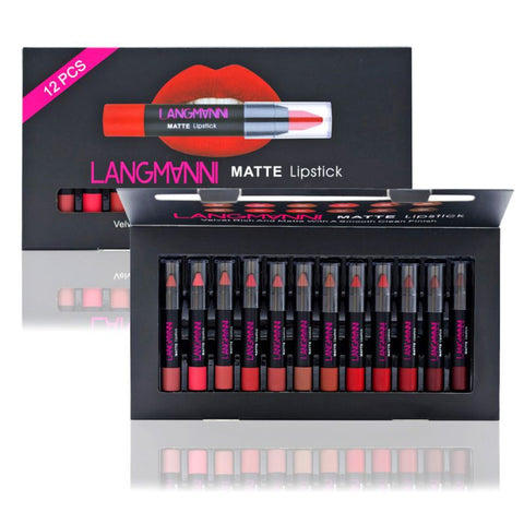 Langmanni 12Pcs Matte Lipstick Kits Waterproof Velvet Lipstick