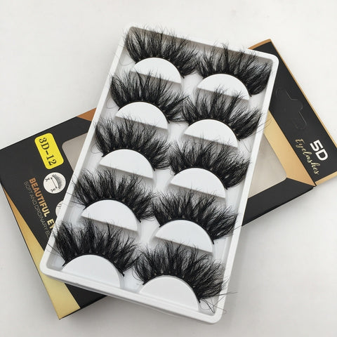 5 Pairs Mix Fluffy 25mm Mink Eyelashes Dramatic Long Natural Handmade 3D Eyelashes