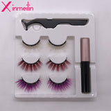 3 Pairs 3D Luxurious Mink Color Magnetic Fake Eyelash Set Multi-color Optional Waterproof