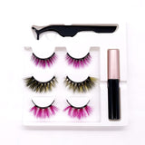 3 Pairs 3D Luxurious Mink Color Magnetic Fake Eyelash Set Multi-color Optional Waterproof