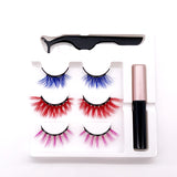 3 Pairs 3D Luxurious Mink Color Magnetic Fake Eyelash Set Multi-color Optional Waterproof