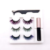 3 Pairs 3D Luxurious Mink Color Magnetic Fake Eyelash Set Multi-color Optional Waterproof